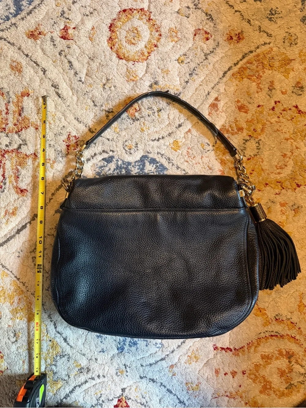 Michael Kors Black Pebbled Leather Shoulder Bag with Tassel